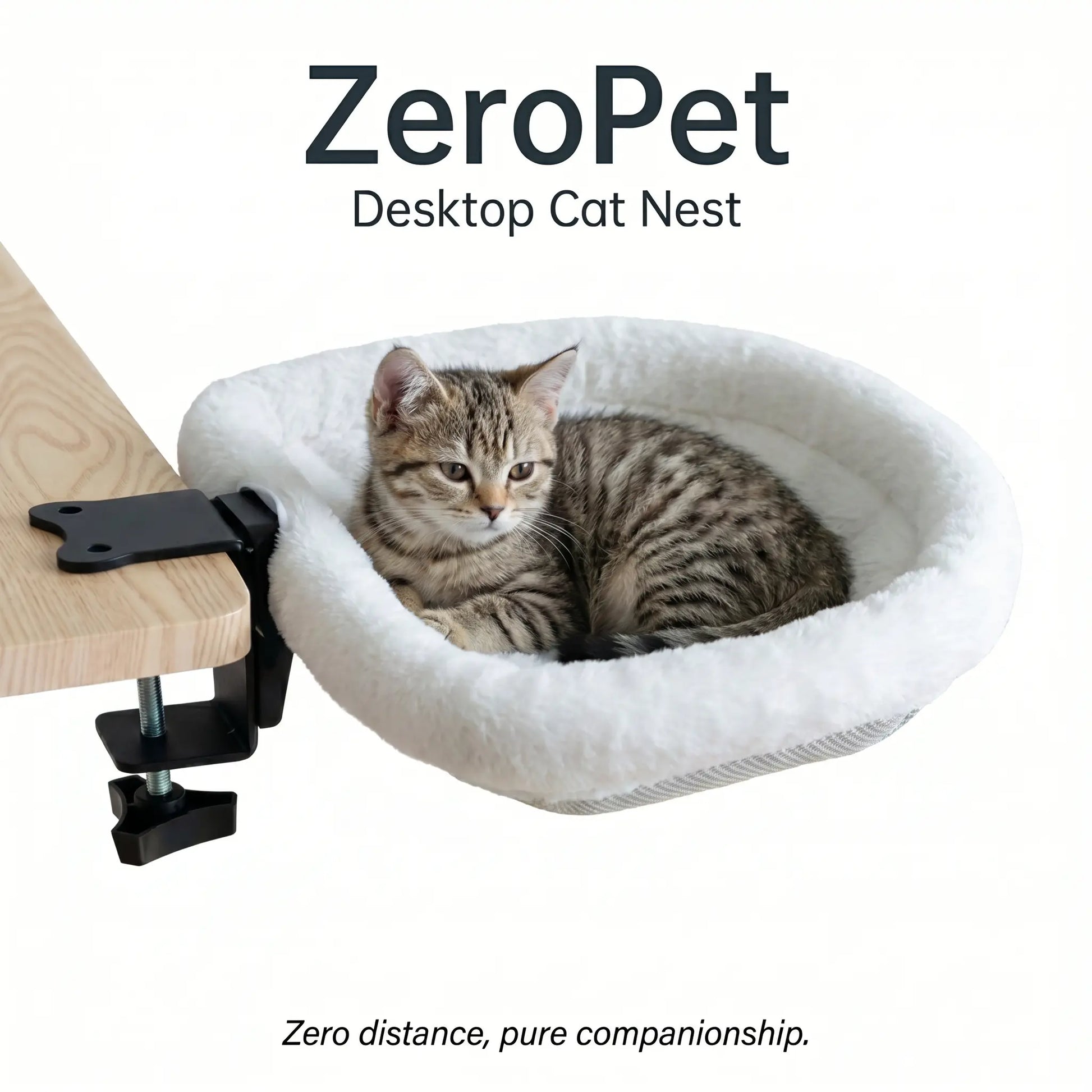 ZERO PET Cat Desk Hammock Bed - Rotating Cat Bed Fordesk or Table,Upgraded Clamp with Spongepad, Holds up to 45LBS, Soft & Sturdy Catnest for Indoor Cats Machine Washable