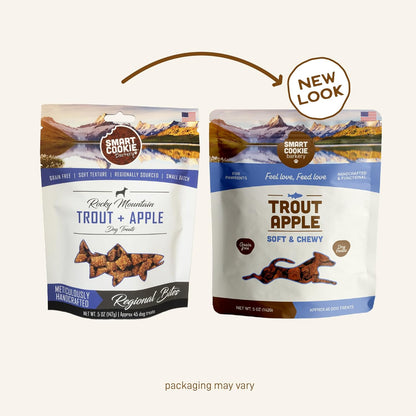 All Natural Dog Treats - Trout & Apple - Training Treats for Dogs with Allergies, Sensitive Stomachs - Soft Dog Treats, Grain Free, Chewy, Human-Grade, Made in USA - 5Oz, Pack of 3