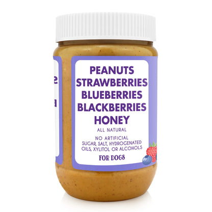 2Pk Superberry Snoot Buddy Budder Peanut Butter Dog Treats 17Oz + 4Oz Squeeze Pouch- Unsalted Peanuts & Strawberries, Natural, 12 Months, Single Item
