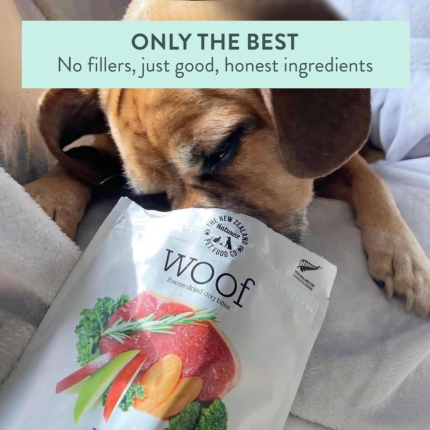 Woof Freeze Dried Dog Food - Beef Recipe, High Protein, Dog Food Topper & Dog Treats, All Life Stages, 1.76 Oz