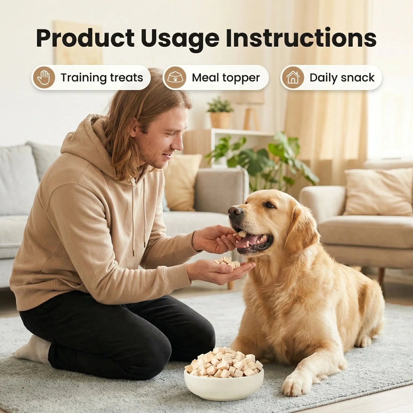 Helety Pet Premium Freeze-Dried Chicken Breast Cubes - 100% Pure Natural Single-Ingredient High-Protein Dog Treats, Food Topper & Training Reward for Dogs