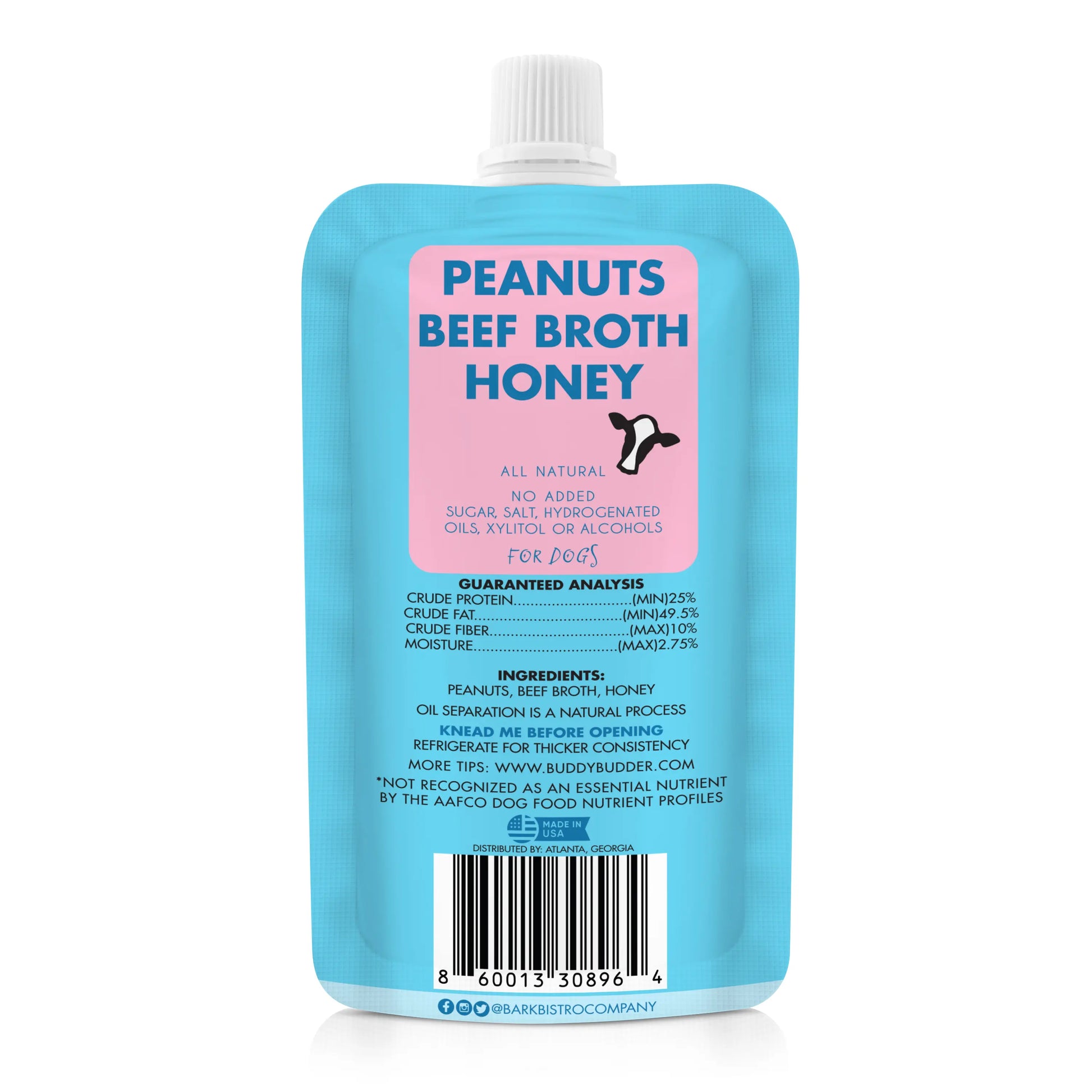 2Pk Beef Broth Budder Peanut Butter for Dogs - 17Oz + 4Oz Squeeze Pouch - Unsalted Beef Broth Treat, All Natural with No Added Sugar or Salt, Freezing Optional Protein Dog Food Meals