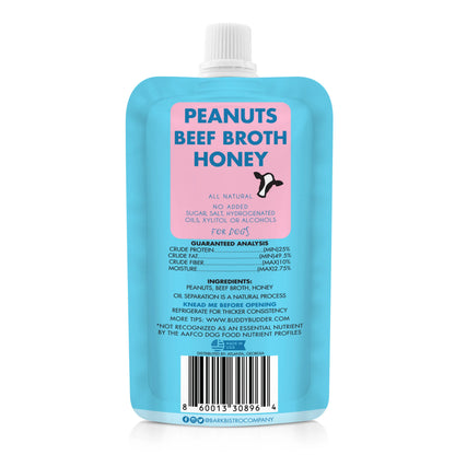 2Pk Beef Broth Budder Peanut Butter for Dogs - 17Oz + 4Oz Squeeze Pouch - Unsalted Beef Broth Treat, All Natural with No Added Sugar or Salt, Freezing Optional Protein Dog Food Meals