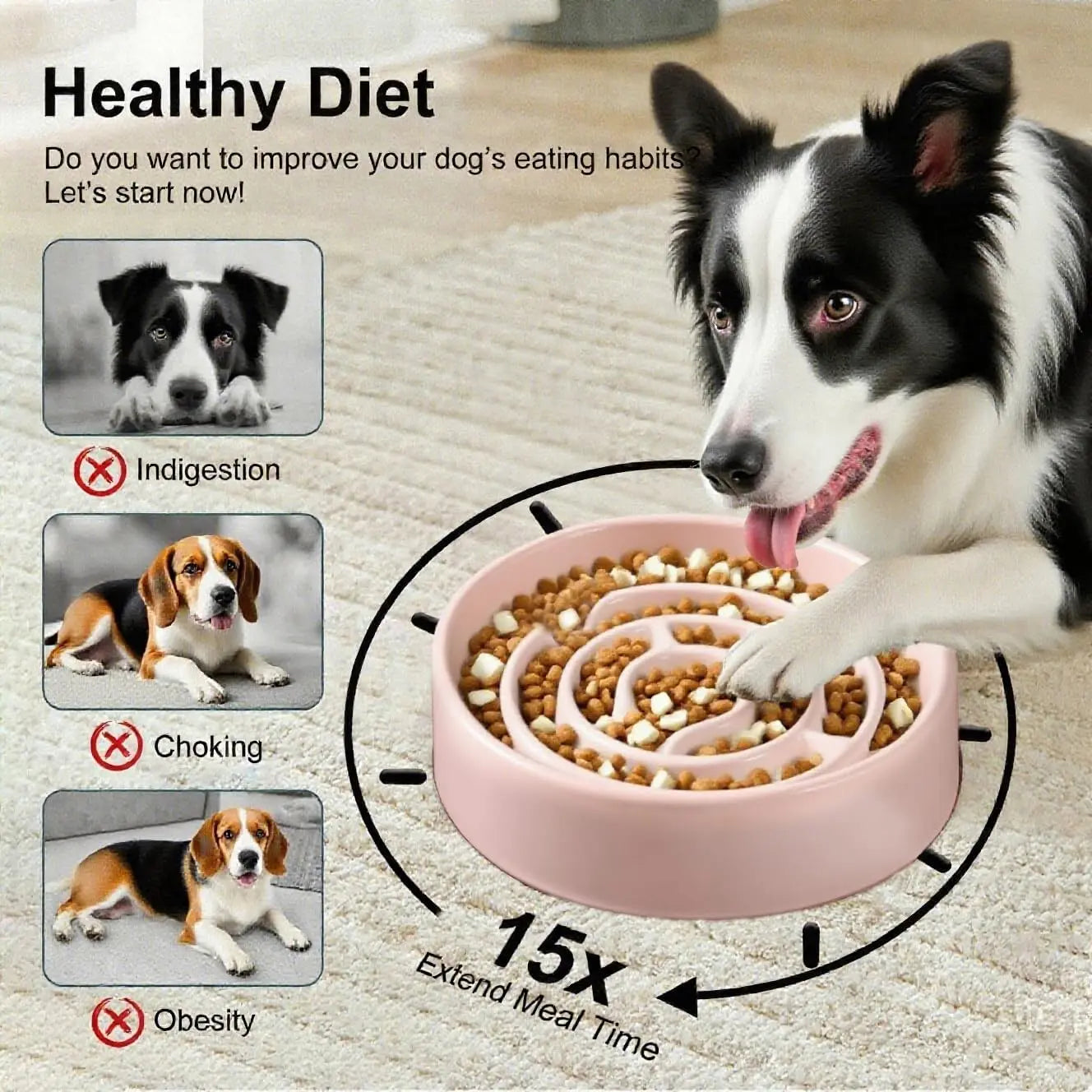 Plastic Dog Slow Feeder Bowl with Anti-Choke Design for Safe Eating, Puzzle Snack Bowl to Protect Neck, Essential Pet Feeding Accessory