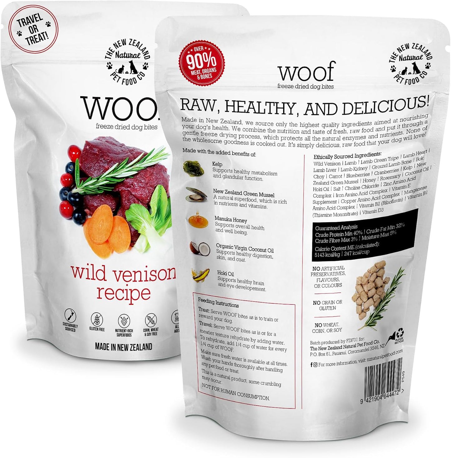 Woof Freeze Dried Dog Food - Wild Venison, High Protein, Dog Food Topper & Dog Treats, All Life Stages, 1.76 Oz