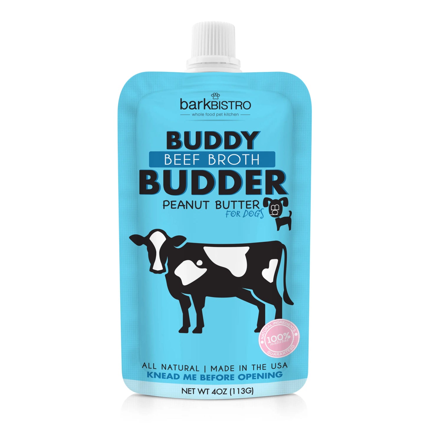 2Pk Beef Broth Budder Peanut Butter for Dogs - 17Oz + 4Oz Squeeze Pouch - Unsalted Beef Broth Treat, All Natural with No Added Sugar or Salt, Freezing Optional Protein Dog Food Meals