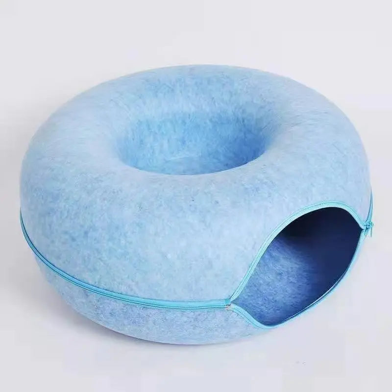 Felt Donut Cat Tunnel Bed, 2-In-1 Washable Detachable Pet Hideaway Cave, All-Season Warm Cozy Indoor Cat Sleeping Nest, Secure Zipper Design, Easy Disassembly Storage Shaped Beds