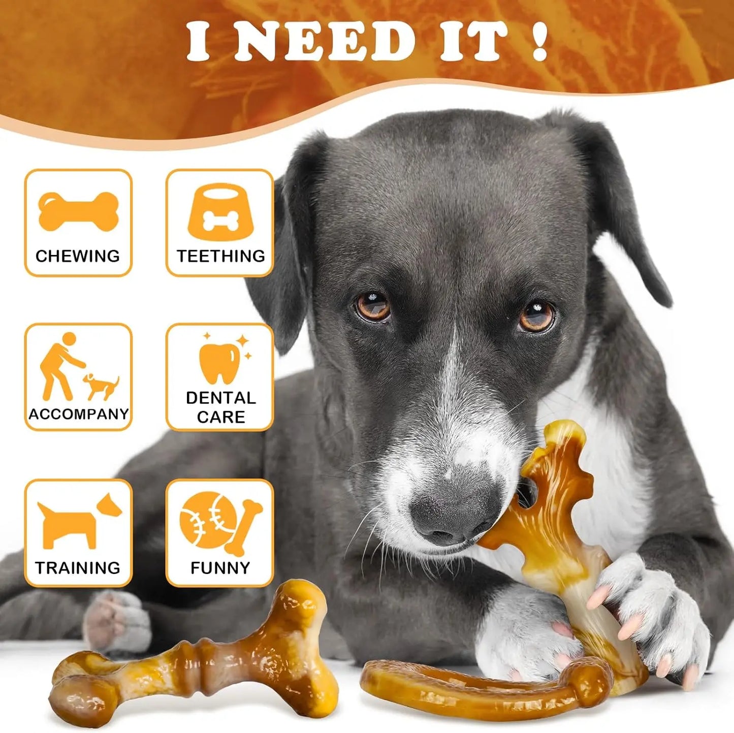 Dog Toys for Aggressive Chewers 3-Pack Indestructible Dog Toys for Large Dogs, Real Bacon Flavored, Tough Dog Chew Bones for Medium/Large Breed Dogs, Durable Dog Chew Toys to Keep Them Busy Dog Toys Durable Dog Dog Teeth Power Chew Durable Power