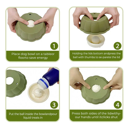 BOMUU Dog Liquid Slow Feeder and Lick Bowl with Ball for Oral Hygiene and Tongue Cleaning, Mess-Free Yogurt and Water Bowl for Enhanced Pet Enrichment