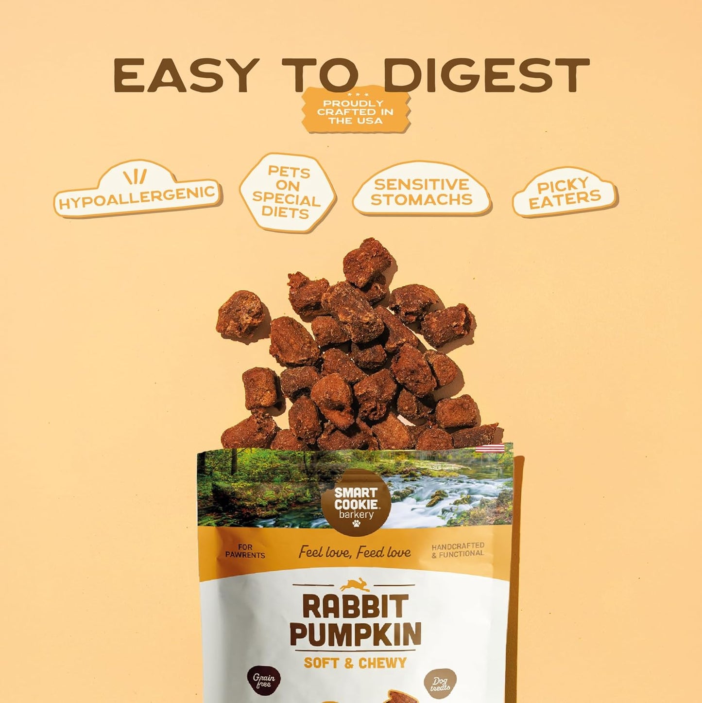 All Natural Dog Treats - Rabbit & Pumpkin - Training Treats for Dogs & Puppies with Allergies, Sensitive Stomachs - Soft Dog Treats, Grain Free, Chewy, Human-Grade, Made in USA - 5Oz Bag